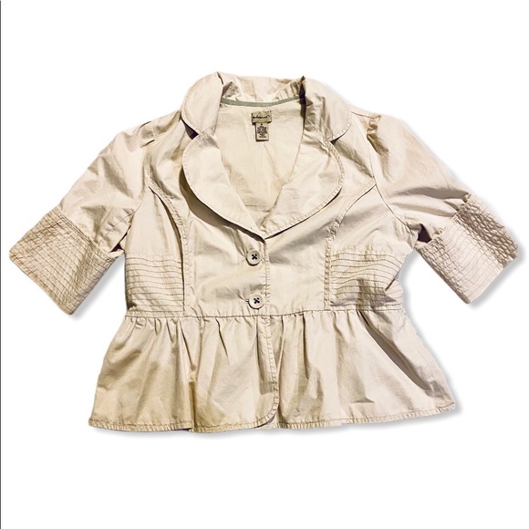 Anthropologie Elevenses Cream beige jacket ruffled - Picture 2 of 7